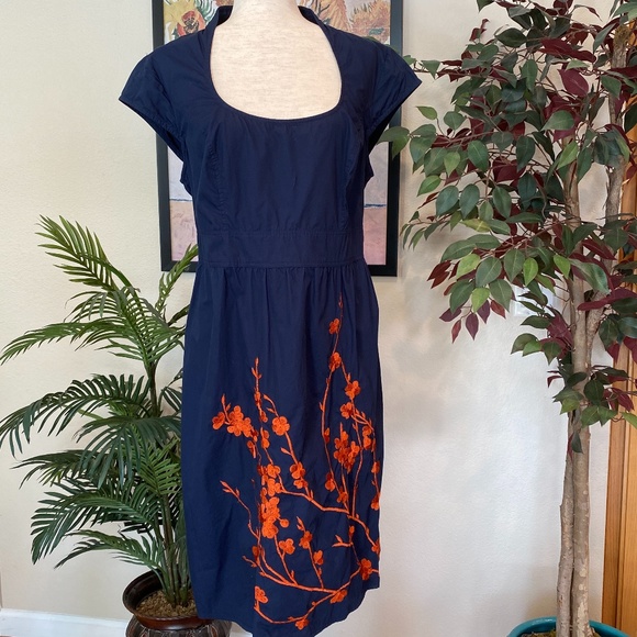 eshakti Dresses & Skirts - RARE eShakti navy dress w/orange embroidery. EUC.